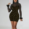 thumbnail image 1 of Long Sleeve Sequin Dress, Sparkly Bodycon Mini Dress with Feather Trim for Party and Club Night, 1 of 5