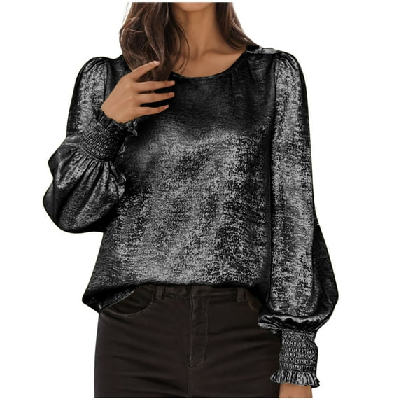 Long Sleeve Sequin Tops for Women Glitter Sparkly Tops Dressy Party Shirts for Holiday Evening Party