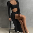 thumbnail image 1 of Long Sleeve Sexy Square Neck Waist-Exposing Slit Dress, 1 of 9