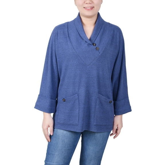 Long Sleeve Shawl Collar Top With Pockets