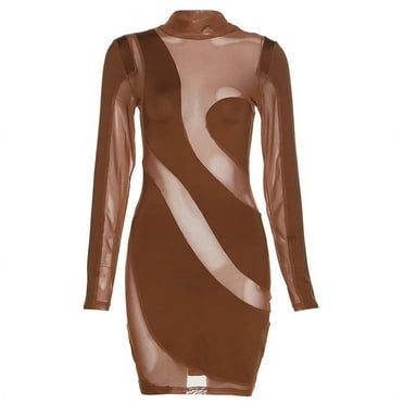 Long Sleeve Sheer Cut Out Bodycon Mini Dress