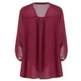 thumbnail image 1 of Long Sleeve Sheer Top plus Size Womens Top V-Neck Plus Solid Fashion Blouse Size Chiffon Sleeve Shirt Plus Size Tops, 1 of 6