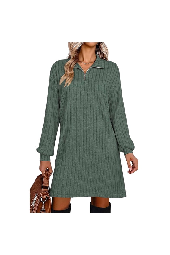 Long Sleeve Shift Dress, Straight Cut Relaxed Fit for Everyday Comfort, Versatile Staple for Work, Running Errands and Casual Fridays Army Green L