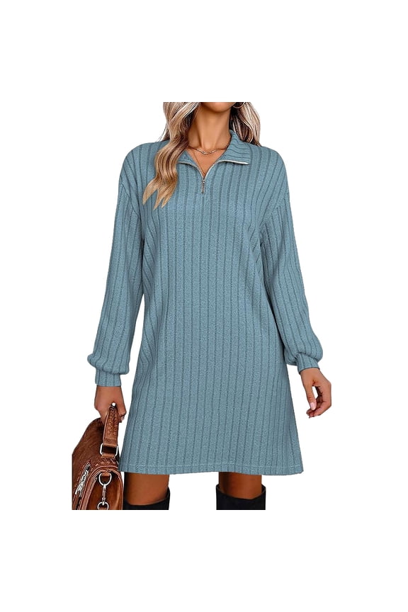 Long Sleeve Shift Dress, Straight Cut Relaxed Fit for Everyday Comfort, Versatile Staple for Work, Running Errands and Casual Fridays Sky Blue L