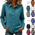 thumbnail image 1 of Long Sleeve Shirt Dqueduo Women's Solid Collared Long Sleeve Casual Blouse Cotton Linen Blend Shirt Green M, 1 of 7