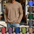 thumbnail image 1 of Long Sleeve Shirt Men Trendy Crew Neck Solid Color Tshirts Breathable Lightweight Regular Fit T Shirt for Athletic Casual Travel Light Brown XL, 1 of 6