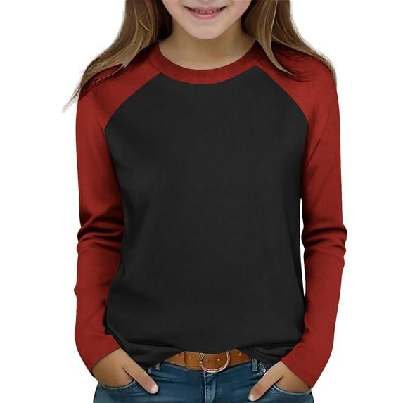 Long Sleeve Shirt for Children Boys Girls Casual Fashion Color Blocking Long Sleeve Round Neck Top Suit for 2-15 Years