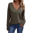 thumbnail image 1 of Long Sleeve Shirt for Women Fall Outfits Dressy Casual Fashion Clothing V Neck Tunic Tops with Button  Green XL, 1 of 6