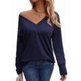 thumbnail image 1 of Long Sleeve Shirt for Women Fall Outfits Dressy Casual Fashion Clothing V Neck Tunic Tops with Button Navy Blue S, 1 of 8