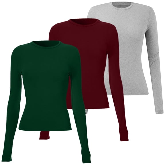 Long Sleeve Shirts 3 Pieces Women Basic Long Sleeve Top Slim Baby Tee Round Neck Dupe Crop Layering Slim Top Blouse Aesthetic Streetwear V