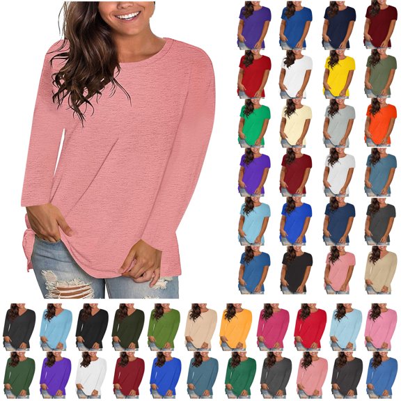 Long Sleeve Shirts Blouses Fall Fashion Ribbed Basic Tops Winter Clothes,C Pink,S