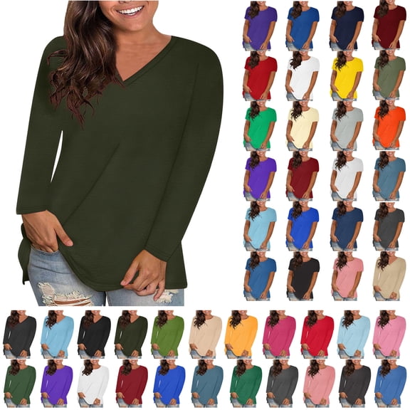 Long Sleeve Shirts Blouses Fall Fashion Ribbed Basic Tops Winter Clothes,CC Army Green,XXXL