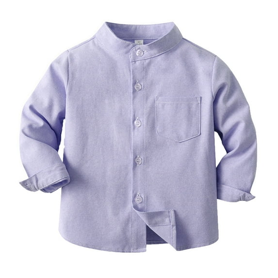 Long Sleeve Shirts For Boys 10-12 Spring Boy's Shirt Solid Color Standing Long Sleeve Single Cotton Cardigan Children's Shirt Z0H-Purple, 10-11 Years