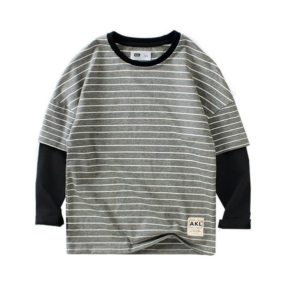 Long Sleeve Shirts For Boys 14-16 Kids Toddler Boys Girls Striped Sweatshirt Pullover Crew Neck Long Sleeve Activewear Tops Cotton T Shirts Z0C-Grey, 11-12 Years