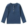 thumbnail image 1 of Long Sleeve Shirts Boys Button Front Ribbed T-Shirts Solid Color Casual Comfortable Crewneck Sweatshirts Kids Tops Blue 4-5 Years, 1 of 2