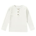thumbnail image 1 of Long Sleeve Shirts Boys Button Front Ribbed T-Shirts Solid Color Casual Comfortable Crewneck Sweatshirts Kids Tops White 2-3 Years, 1 of 2