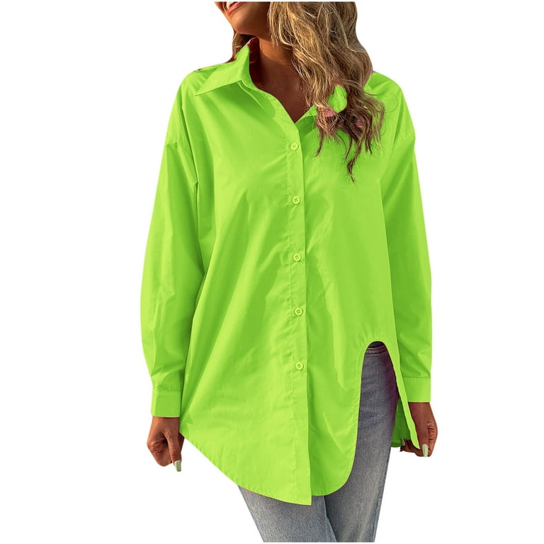 Long Sleeve Shirts Comfy Button Down Collared Solid Plus Size Tops for  Women Tunic Tops to Wear with Leggings Flowy Hide Belly Long Shirt Dressy  Green