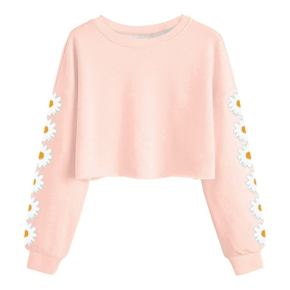 Tween Girls Trendy Clothes Clothes For Teen Girls Kids Crop Tops Girls Long Sleeve Tee Shirts Cute Daisy Pinted Fashion Sweatshirt Pullover Top Pink 8-9 Years