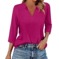thumbnail image 1 of Long Sleeve Shirts For Women 3/4 Length Sleeve V Neck Collared Tops Summer Business Casual Work Shirts Fashion Outfits Womens Long Sleeve Tops, 1 of 5