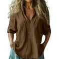 thumbnail image 1 of Long Sleeve Shirts For Women Baggy Cotton Linen Tops Stylish Print Blouse For Plus Size V Neck T Shirt Womens Long Sleeve Tops, 1 of 3