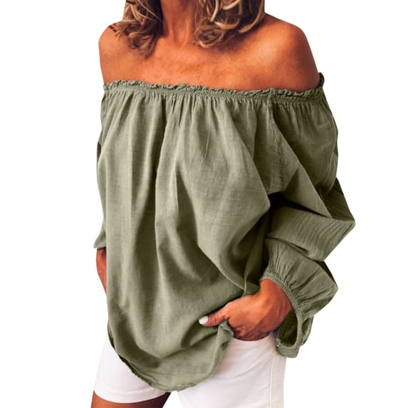 Long Sleeve Shirts For Women Blouse Off Shoulder Casual Sleeve T Shirt Shoulder Tops Size Summer Loose Ruffle Top Womens Long Sleeve Tops