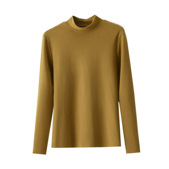 Long Sleeve Shirts For Women Casual Round Neck Internal Construction Solid Color Long Sleeve Crew-neck Yellow Tee Tshirt Blouses L-3XL