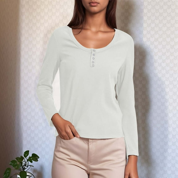 Long Sleeve Shirts For Women Casual Solid Color Elegant Crew Neck Top Loose Festive Blouses Fall Basic Blouses Vacation Clothes White XXL