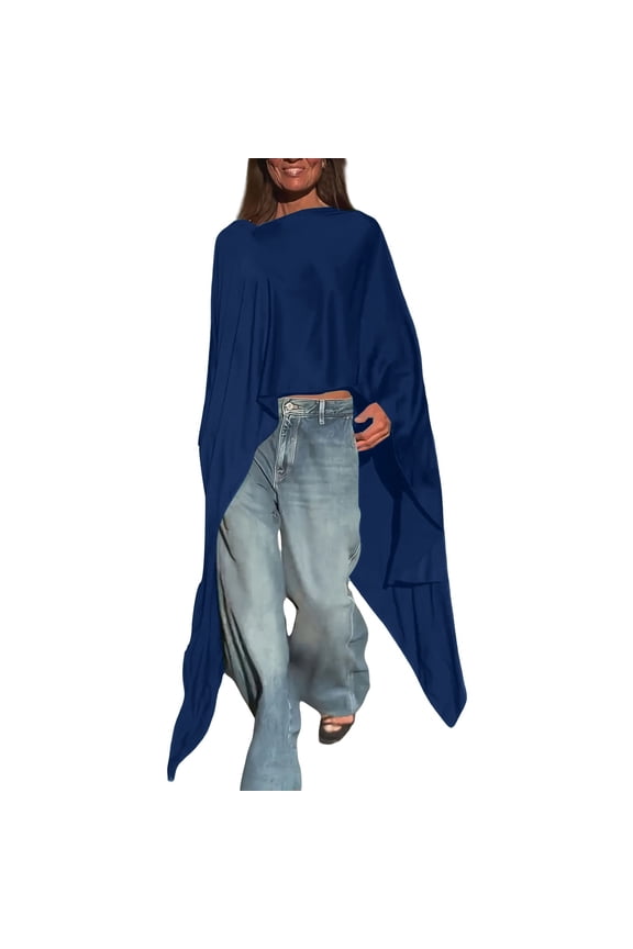 Long Sleeve Shirts For Women Loose Solid Long Batwing Chiffon Wrap Poncho Tunic Top Toppe Womens Long Sleeve Tops