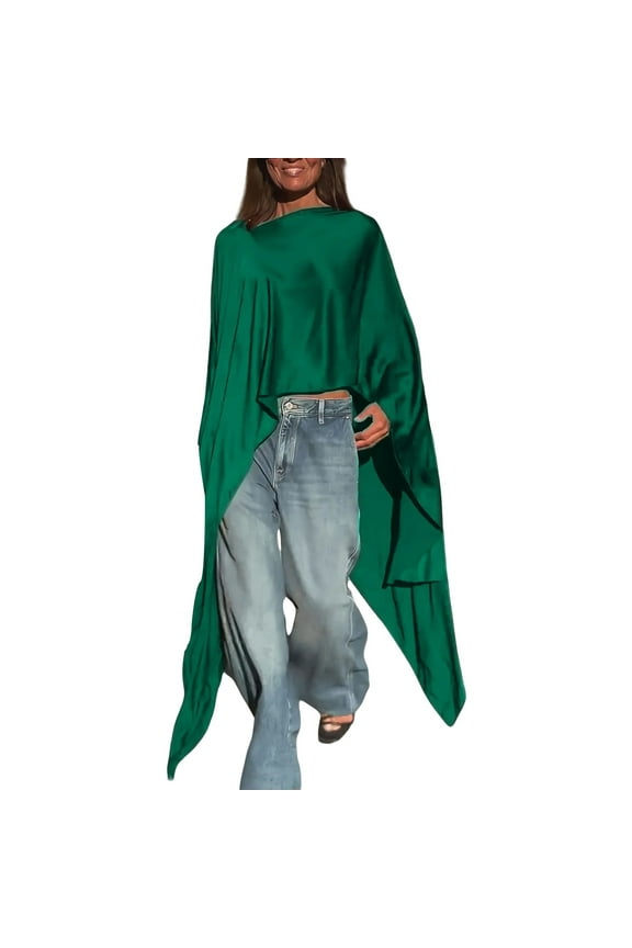 Long Sleeve Shirts For Women Loose Solid Long Batwing Chiffon Wrap Poncho Tunic Top Toppe Womens Long Sleeve Tops