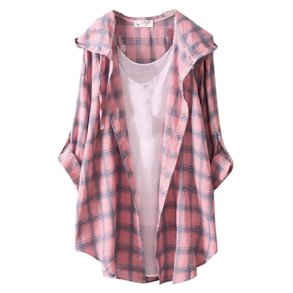 Long Sleeve Shirts For Women Plaid Shirt Cardigan Loose Shirt Thin T Shirt Hoodie Womens Long Sleeve Tops