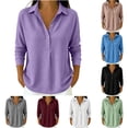 thumbnail image 1 of Long Sleeve Shirts For Women Plus Size Long Sleeve T shirts For Women Button-up Collared Solid Color Pullover Cozy Outfits Winter Clothes, 1 of 6