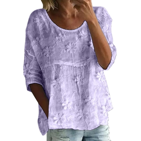 Long Sleeve Shirts For Women Print T Shirt Half Sleeved Round Neck Shirt 3/4 Sleeved T Shirt Loose Large Size T Shirt Womens Long Sleeve Tops
