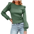 thumbnail image 1 of Long Sleeve Shirts For Women Ruffle Shoulder Sweaters Crew Neck Slim Fitted Fall Ribbed Knit Tops Womens Long Sleeve Tops, 1 of 5