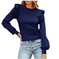 thumbnail image 1 of Long Sleeve Shirts For Women Ruffle Shoulder Sweaters Crew Neck Slim Fitted Fall Ribbed Knit Tops Womens Long Sleeve Tops, 1 of 5