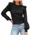 thumbnail image 1 of Long Sleeve Shirts For Women Ruffle Shoulder Sweaters Crew Neck Slim Fitted Fall Ribbed Knit Tops Womens Long Sleeve Tops, 1 of 5