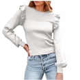 thumbnail image 1 of Long Sleeve Shirts For Women Ruffle Shoulder Sweaters Crew Neck Slim Fitted Fall Ribbed Knit Tops Womens Long Sleeve Tops, 1 of 5