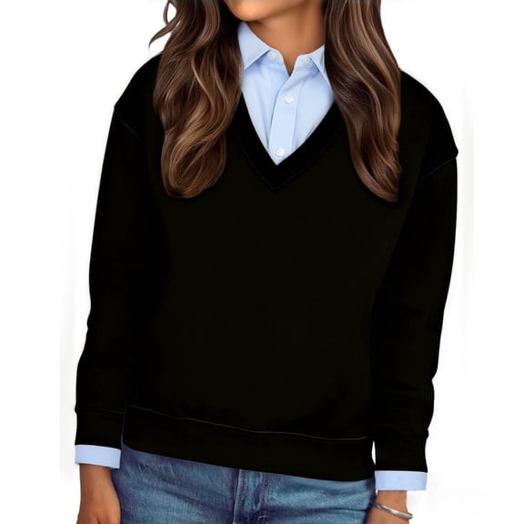 Long Sleeve Shirts For Women Sevevn Women's Shirt Patchwork Detachable Solid Color Casual Pullover Top