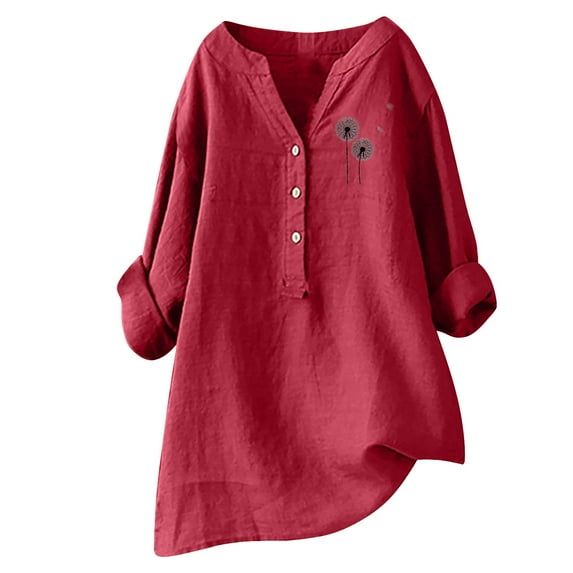 Long Sleeve Shirts For Women Solid Color Pattern Stand Up Collar Botton Fly Cotton Linen d Shirt Womens Long Sleeve Tops