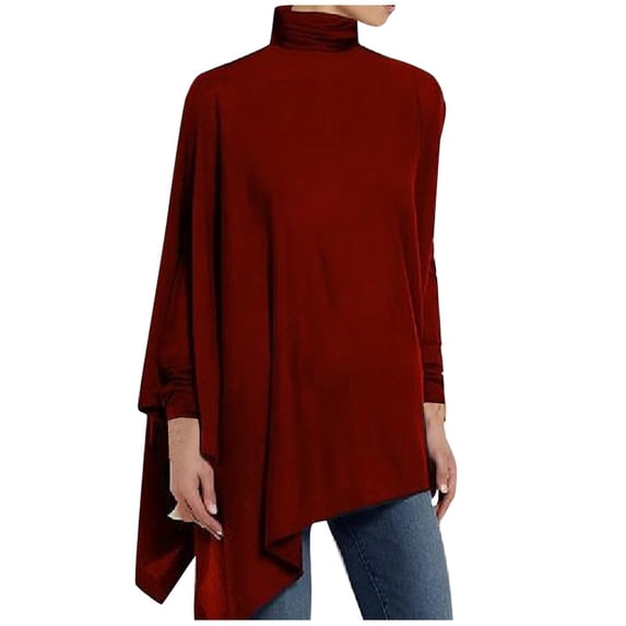 Long Sleeve Shirts For Women Solid Irregular Turtleneck Shirt Loose Pullover Blouse Tops Womens Long Sleeve Tops