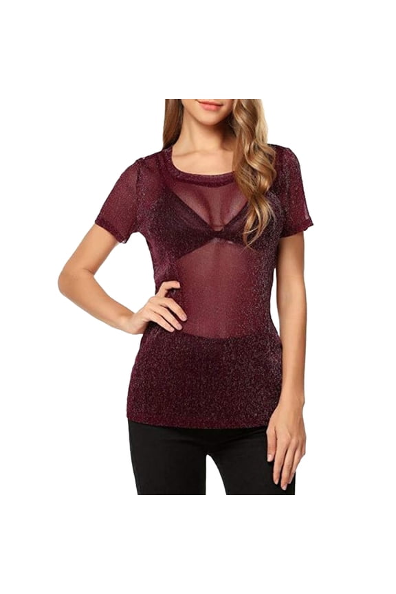 Long Sleeve Shirts For Women Solid See Through Arm Shaper Top Mesh Shirt Blouse Crew Neck Womens Tops