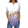 thumbnail image 1 of Long Sleeve Shirts For Women Spring Neck Casual Print Three Quarter Length Henley Womens Blouses, 1 of 5