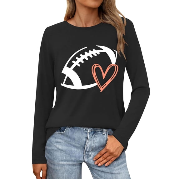 Long Sleeve Shirts For Women Sweatshirt Cute Football Graphic Pullover Shirt Football Season Tops Womens Long Sleeve Tops
