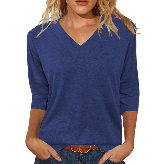 Long Sleeve Shirts For Women Tops 3/4 Length Sleeve Summer V Neck Shirts Casual Tunic Tops Womens Long Sleeve Tops