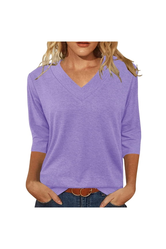 Long Sleeve Shirts For Women Tops Summer Shirts Casual 2025 V-Neck 3/4 Sleeve Womens Blouses
