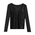 thumbnail image 1 of Long Sleeve Shirts For Women V Neck Double Layer Mesh Sequin Tight Fitting Top Womens Long Sleeve Tops, 1 of 2