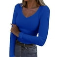 thumbnail image 1 of Long Sleeve Shirts For Women V Neck Ribbed Knit Casual Tops Tee Slim Basic Shirt Womens Long Sleeve Tops, 1 of 4