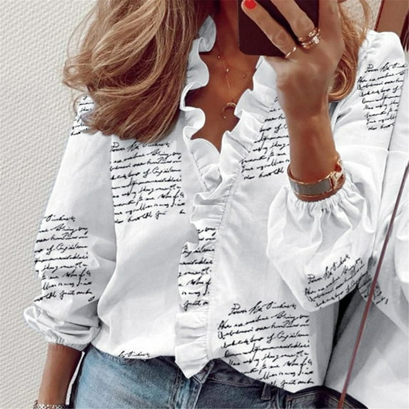 Long Sleeve Shirts For Women Women'S Summer Ruffle V-Neck Short Solid Print Casual Dressy T-Shirt Top Womens Tops Black