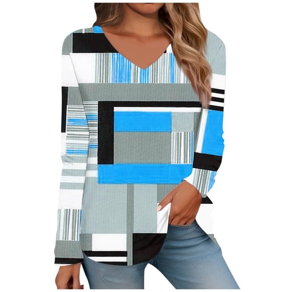 Long Sleeve Shirts For Women d V Neck Floral And Plant Printed Casual Fashion T Shirt Top Womens Long Sleeve Tops