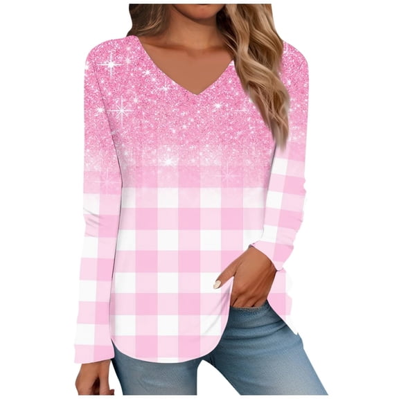 Long Sleeve Shirts For Women d V Neck Floral And Plant Printed Casual Fashion T Shirt Top Womens Long Sleeve Tops