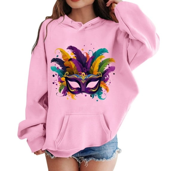 Long Sleeve Shirts for Girls 10-12 Girl's Boy's Hoodie Long Sleeve Soft Sweatshirt Graphic Hoody Kids Cute Pullovers Top Clothes for Girls b-Pink, 120